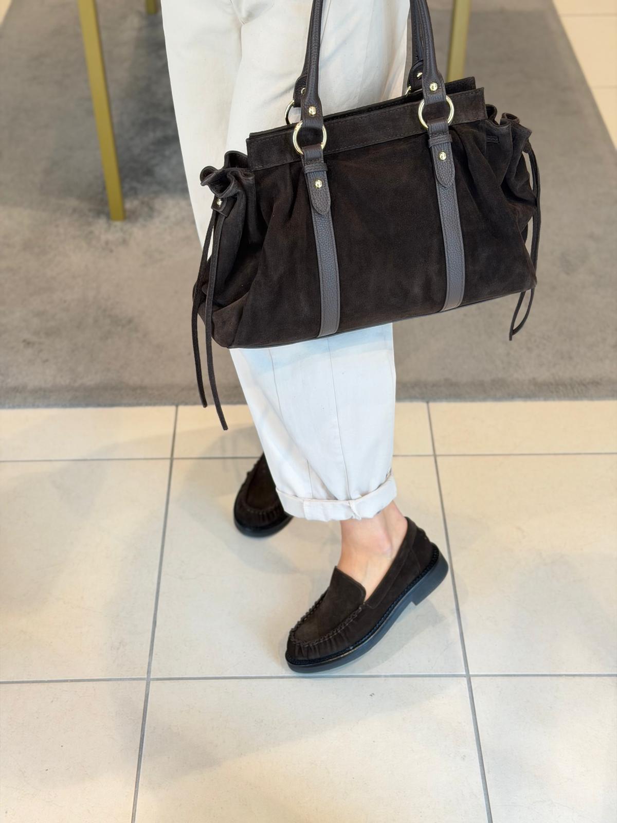 Maxi bag moro in pelle scamosciata