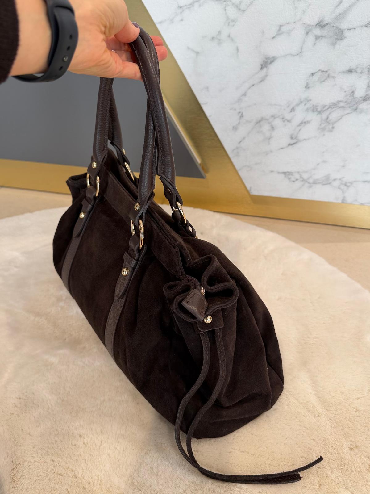 Maxi bag moro in pelle scamosciata