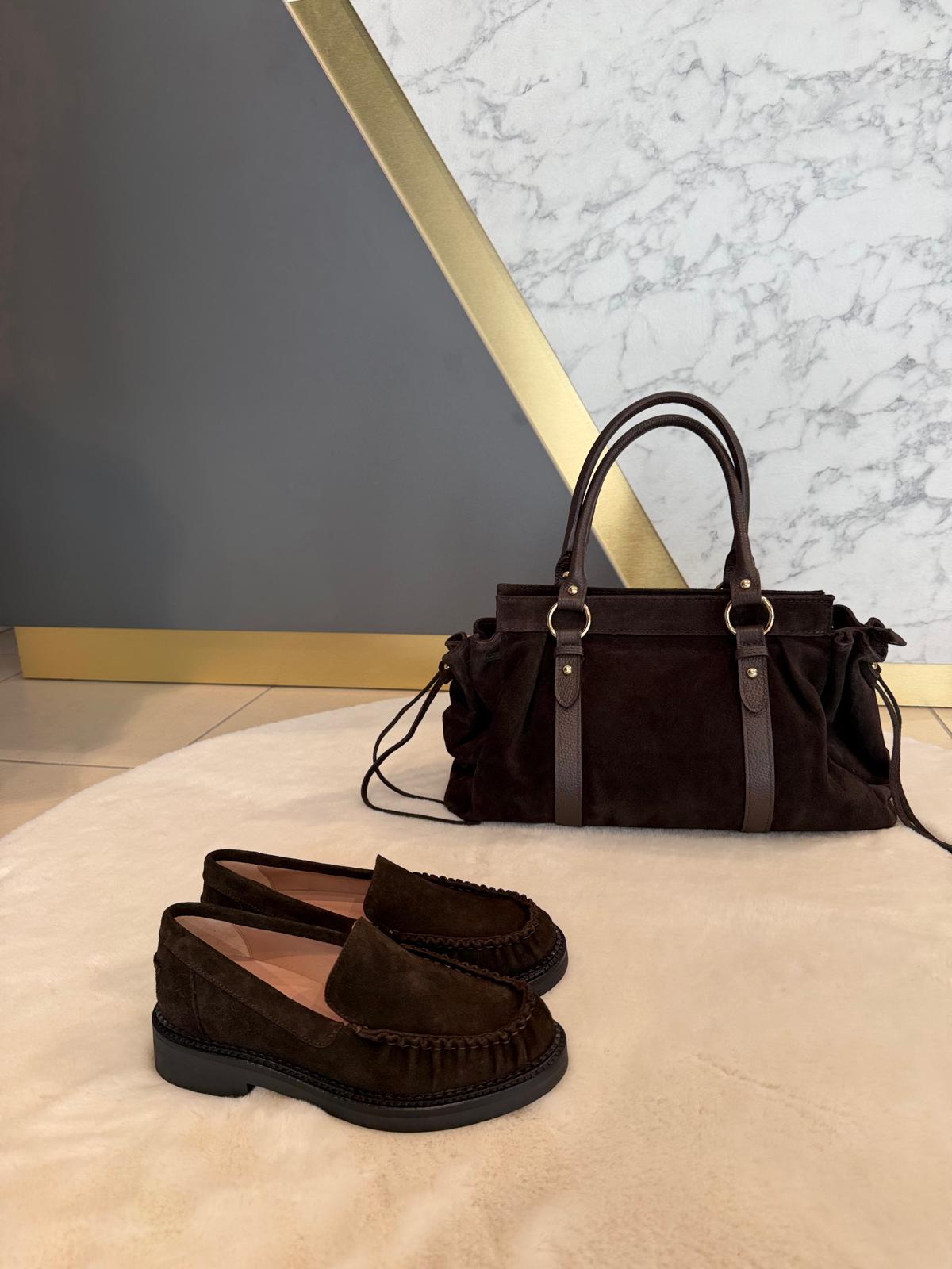 Maxi bag moro in pelle scamosciata