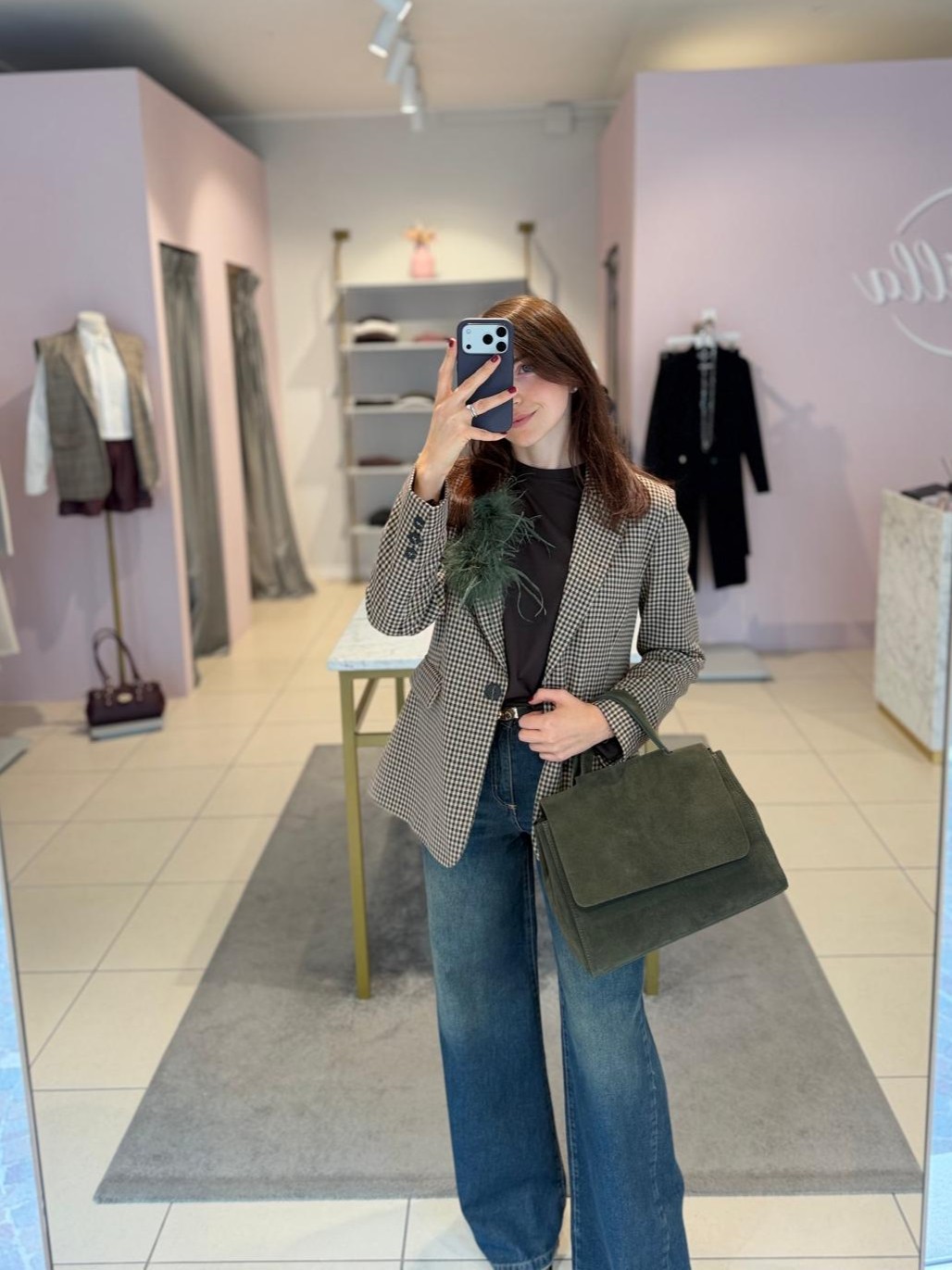 Borsa a mano in pelle scamosciata