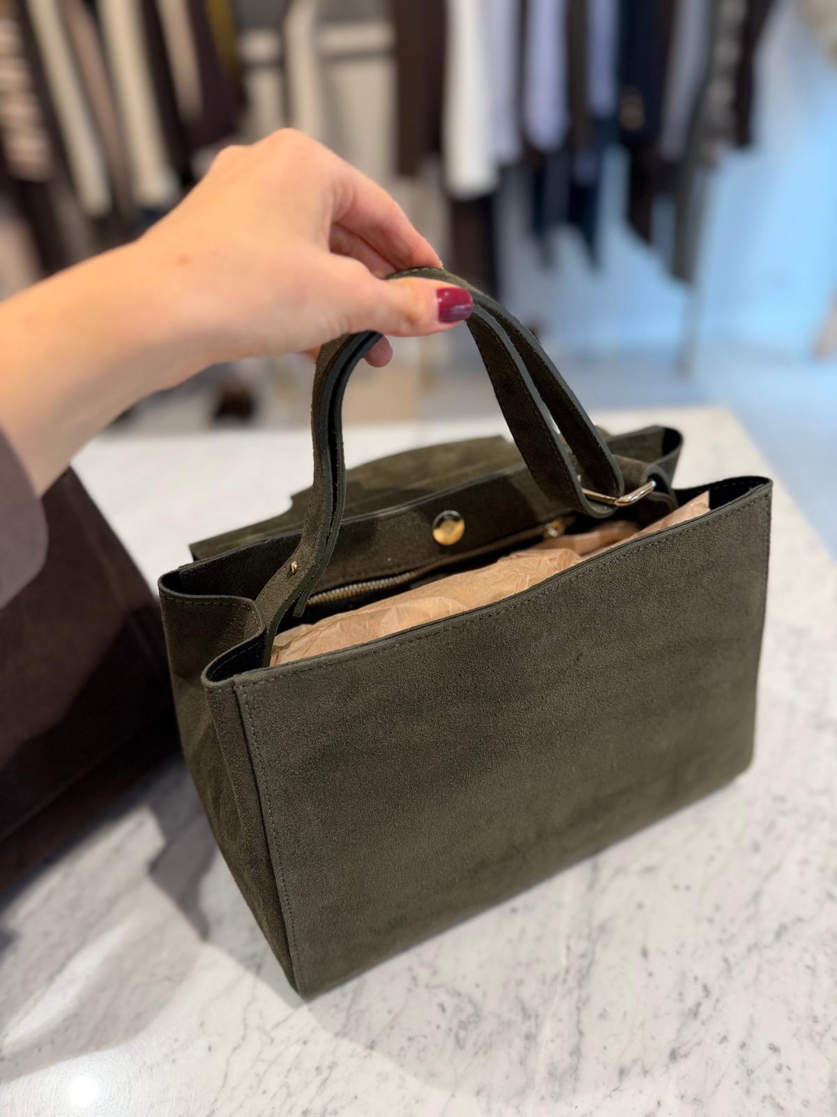 Borsa a mano in pelle scamosciata