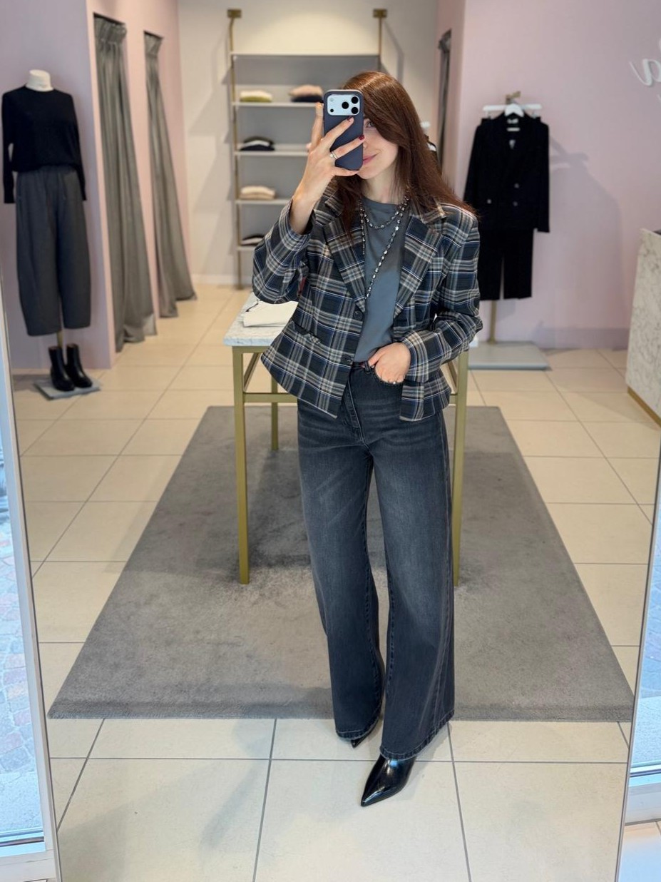 Giacca check blu/grigio/tortora