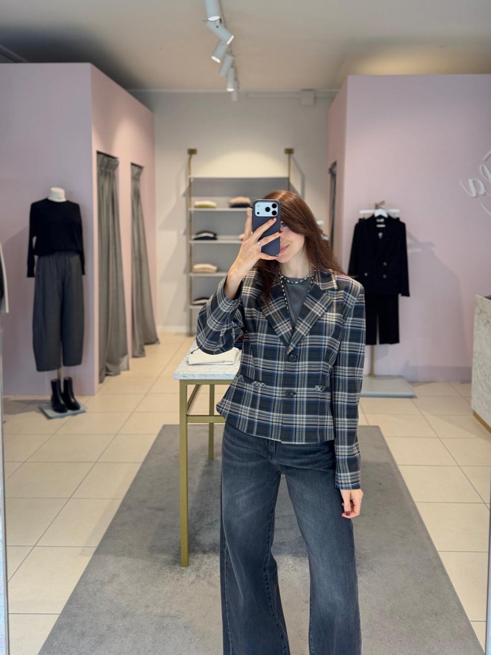 Giacca check blu/grigio/tortora
