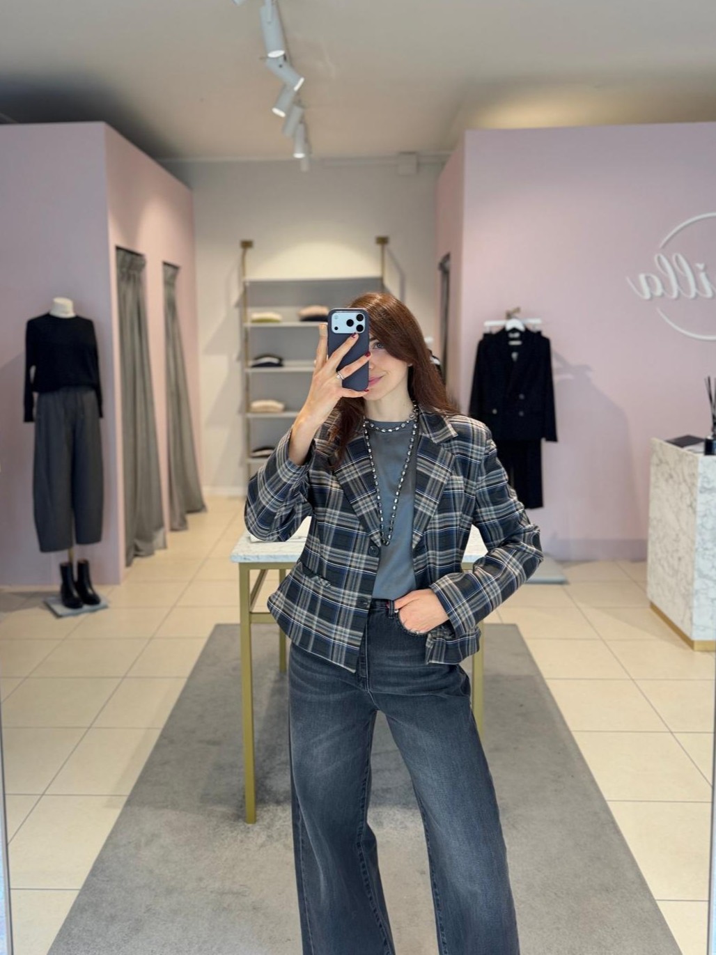 Giacca check blu/grigio/tortora